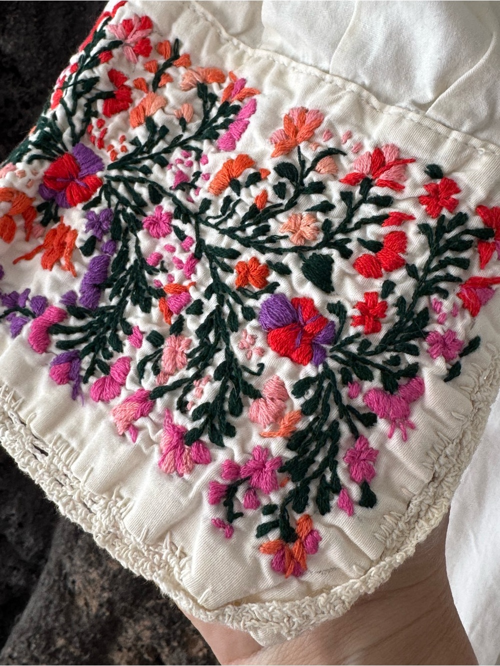 Vintage 60s 70s Cotton Oaxacan Maxi Dress w/ Colorful Floral Hand-Embroidery Med - Picture 15 of 16
